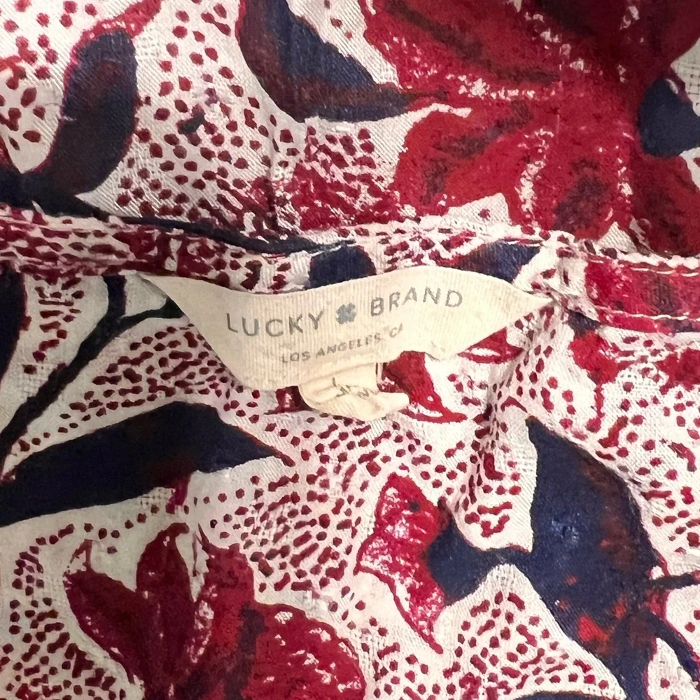 Lucky Brand Floral Dress high low short sleeves button down with half slip Large - Picture 3 of 12